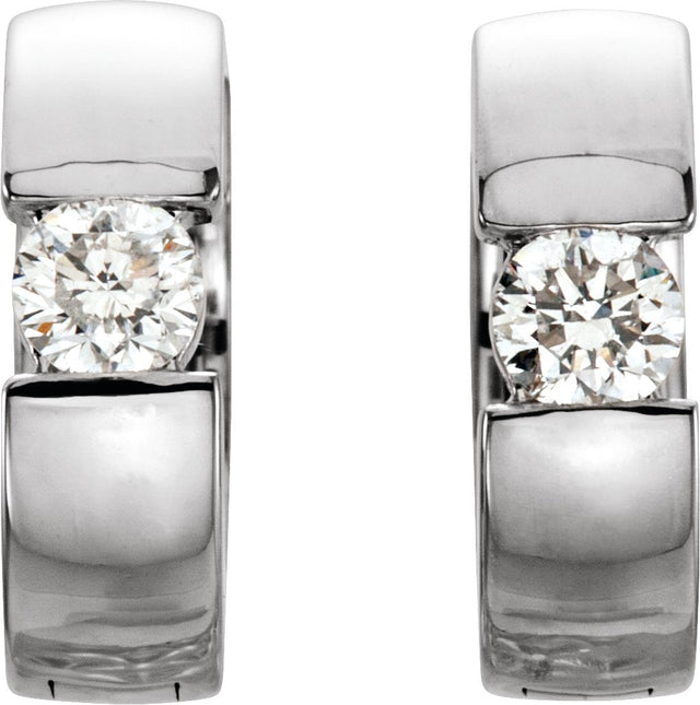 Platinum Round Natural Diamond Accented Huggie Hoop Earrings - view 6