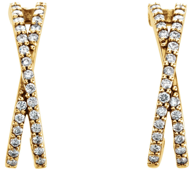 14K Gold Round Natural Diamond Criss-Cross J-Hoop Earrings - Yellow Gold - view 4