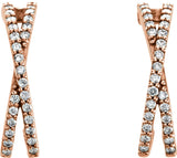 14K Gold Round Natural Diamond Criss-Cross J-Hoop Earrings - Rose Gold - view 4