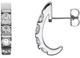 14K Gold Round Natural Diamond Channel-Set J-Hoop Earrings – 3.2-3.5mm Stones - White Gold - view 3