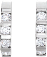 14K Gold Round Natural Diamond Channel-Set J-Hoop Earrings – 3.2-3.5mm Stones - White Gold - view 4