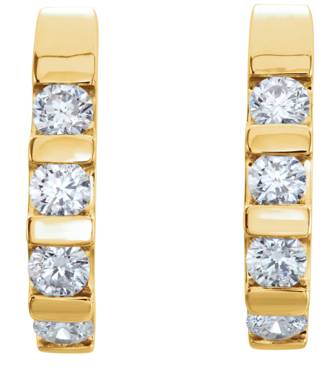 14K Gold Round Natural Diamond Channel-Set J-Hoop Earrings – 3.2-3.5mm Stones - Yellow Gold - view 4