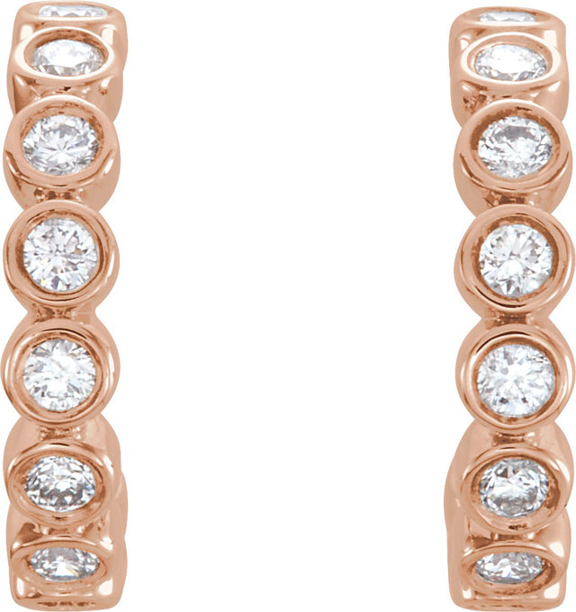 14K Gold Round Natural Diamond Bezel-Set Hoop Earrings – 1.5mm Stones - Rose Gold - view 6