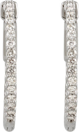 14K Gold Round Lab-Grown Diamond Inside-Outside Hoop Earrings - White Gold - view 6