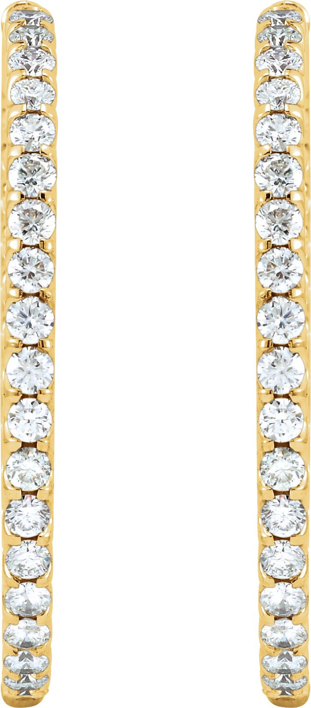 14K Gold Round Natural Diamond Inside-Outside Hoop Earrings – 2.4-2.8mm Stones - Yellow Gold - view 6