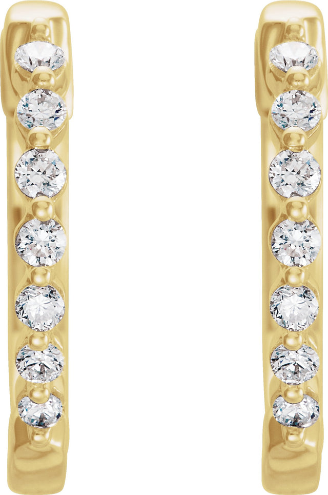 14K Gold Round Natural Diamond Accented Hoop Earrings II - Yellow Gold - view 4