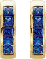 14K Gold Square Lab-Grown Blue Sapphire Channel-Set Hoop Earrings - Yellow Gold - view 6
