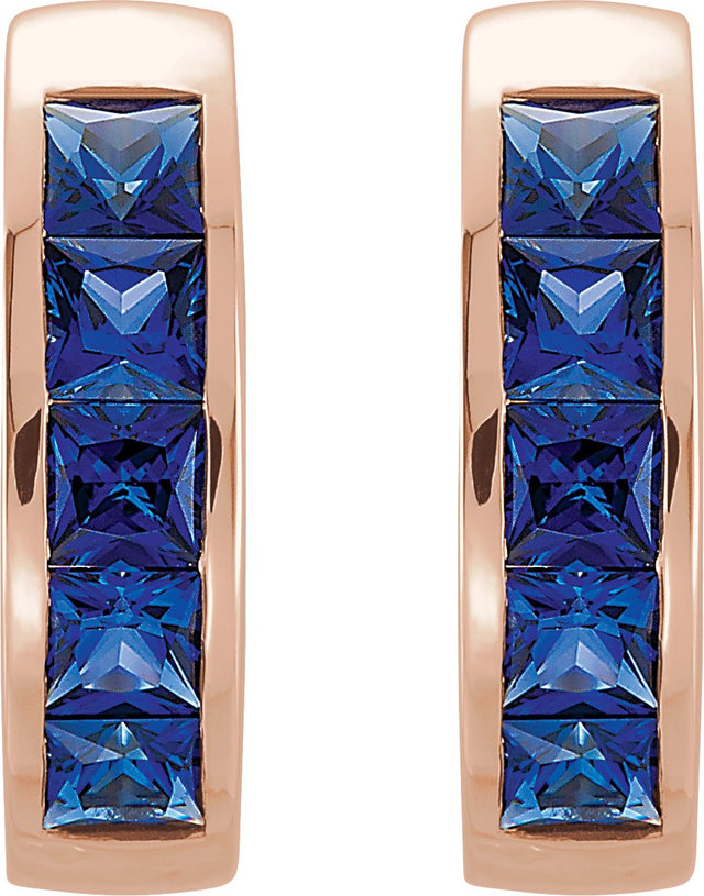 14K Gold Square Lab-Grown Blue Sapphire Channel-Set Hoop Earrings - Rose Gold - view 6