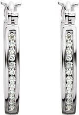 14K Gold Round Natural Diamond Inside-Outside Hoop Earrings - White Gold - view 4