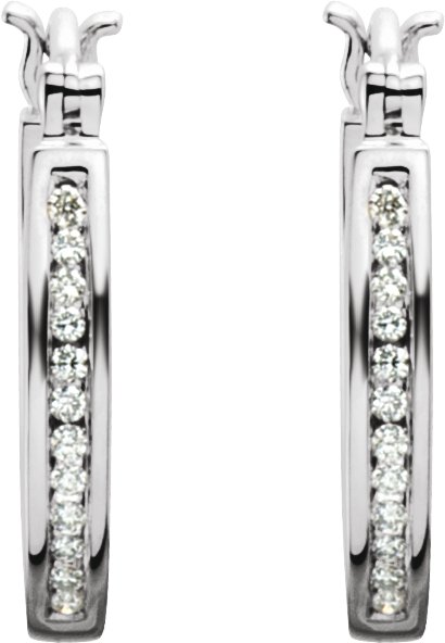 14K Gold Round Natural Diamond Inside-Outside Hoop Earrings - White Gold - view 4