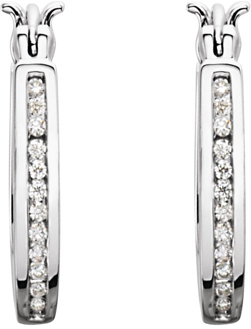 14K Gold Round Natural Diamond Inside-Outside Hoop Earrings - White Gold - view 4