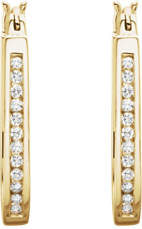 14K Gold Round Natural Diamond Inside-Outside Hoop Earrings - Yellow Gold - view 4