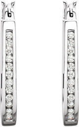 14K Gold Round Natural Diamond Inside-Outside Hoop Earrings - White Gold - view 4