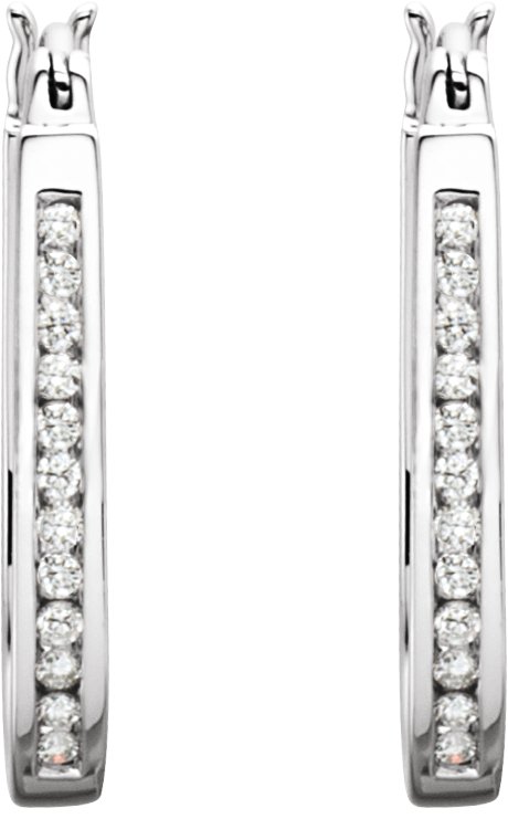14K Gold Round Natural Diamond Inside-Outside Hoop Earrings - White Gold - view 4