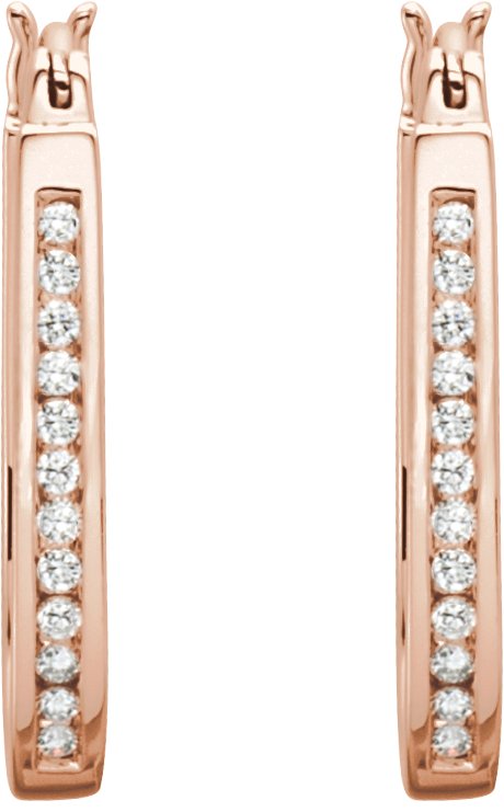 14K Gold Round Natural Diamond Inside-Outside Hoop Earrings - Rose Gold - view 5