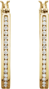14K Gold Round Natural Diamond Inside-Outside Hoop Earrings - Yellow Gold - view 4