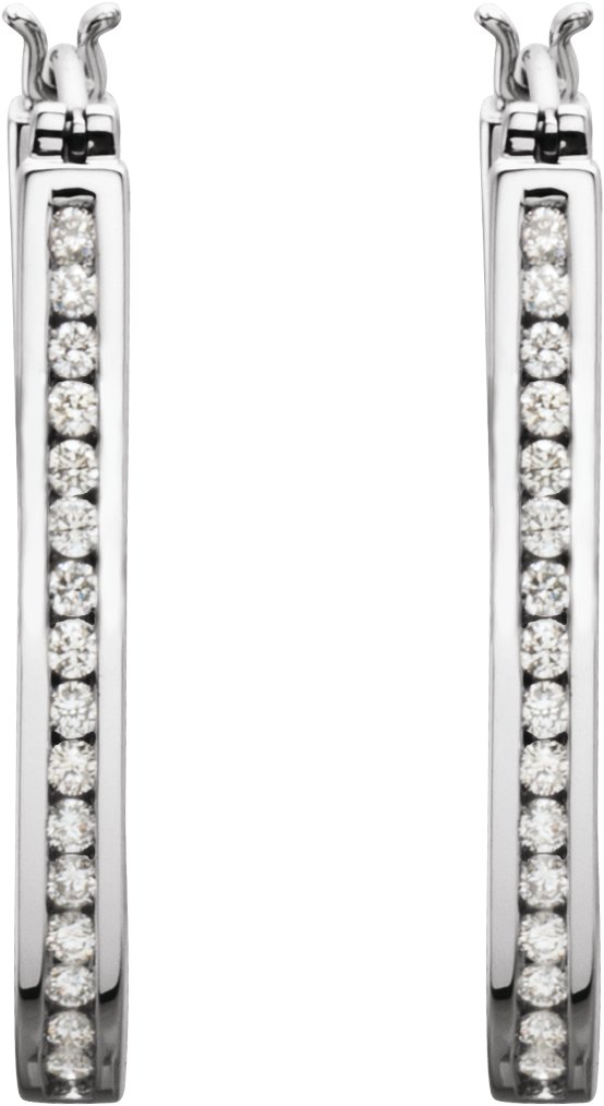 14K Gold Round Natural Diamond Inside-Outside Hoop Earrings - White Gold - view 4