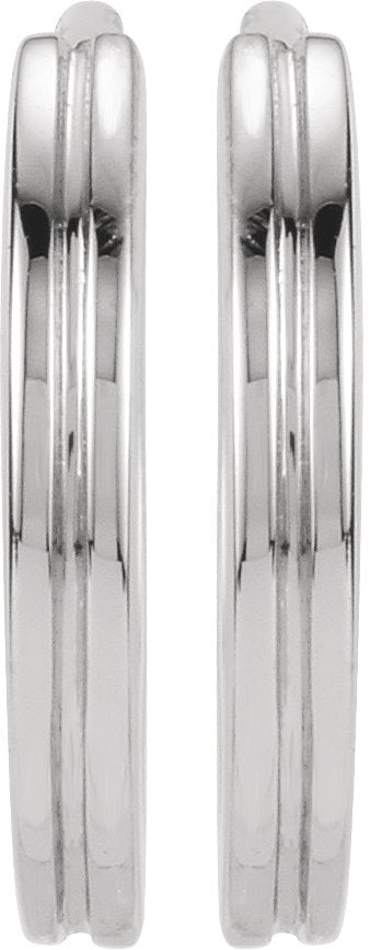 14K Gold Grooved Huggie Hoop Earrings - White Gold - view 2
