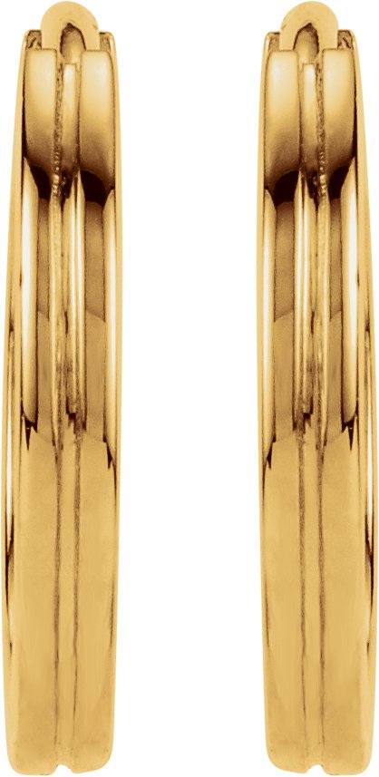 14K Gold Grooved Huggie Hoop Earrings - Yellow Gold - view 2