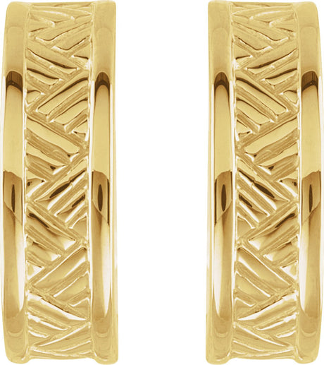 10K Gold Patterned J-Hoop Earrings - view 2
