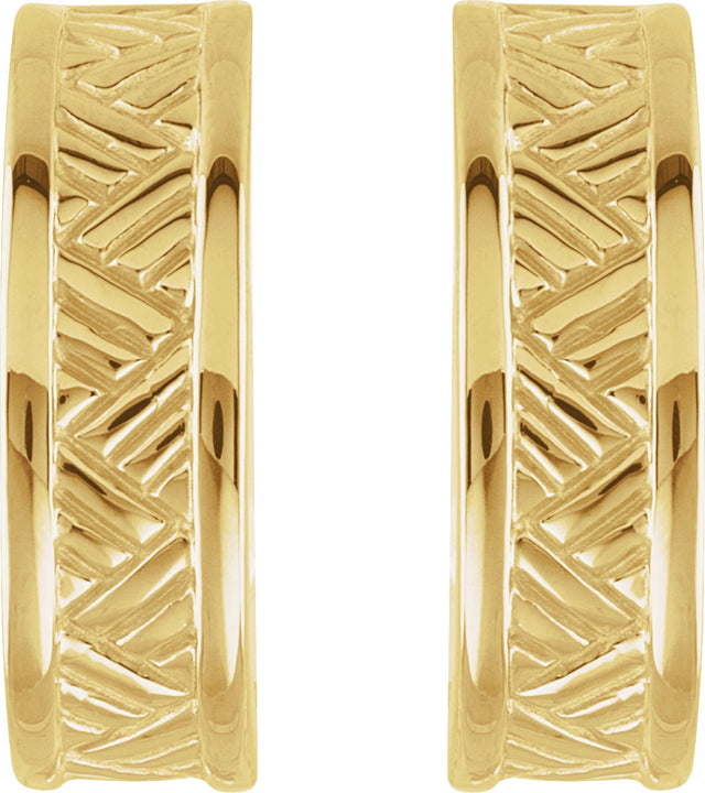 10K Gold Patterned J-Hoop Earrings - view 2