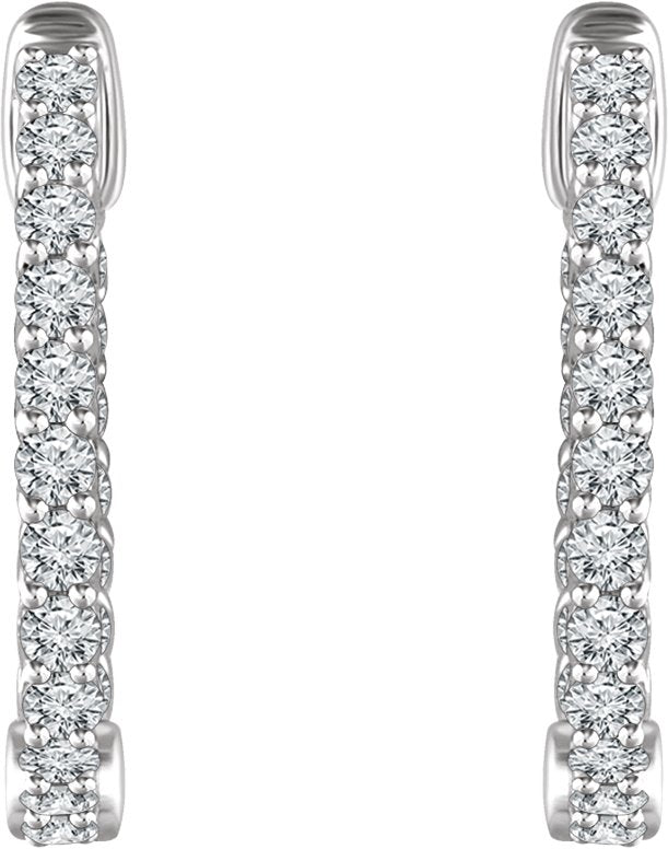 14K Gold Round Natural Diamond Inside-Outside Hoop Earrings II - White Gold - view 6