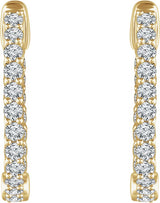 14K Gold Round Natural Diamond Inside-Outside Hoop Earrings II - Yellow Gold - view 6