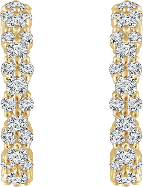 14K Gold Round Natural Diamond Accented Hoop Earrings III - Yellow Gold - view 4