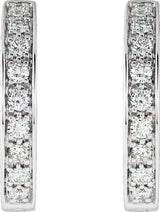 14K Gold Round Natural Diamond Inside-Outside Hinged Hoop Earrings – 1.8mm Stones - White Gold - view 4