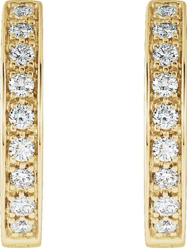14K Gold Round Natural Diamond Inside-Outside Hinged Hoop Earrings – 1.8mm Stones - Yellow Gold - view 3