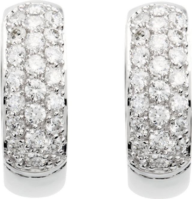 14K Gold Round Lab-Grown Diamond Pavé-Style Hoop Earrings - White Gold - view 6