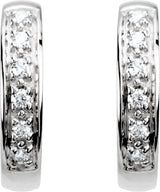 14K Gold Round Natural Diamond Accented Hoop Earrings – 1.2-1.75mm Stones - White Gold - view 4