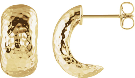 14K Gold Hammered J-Hoop Earrings