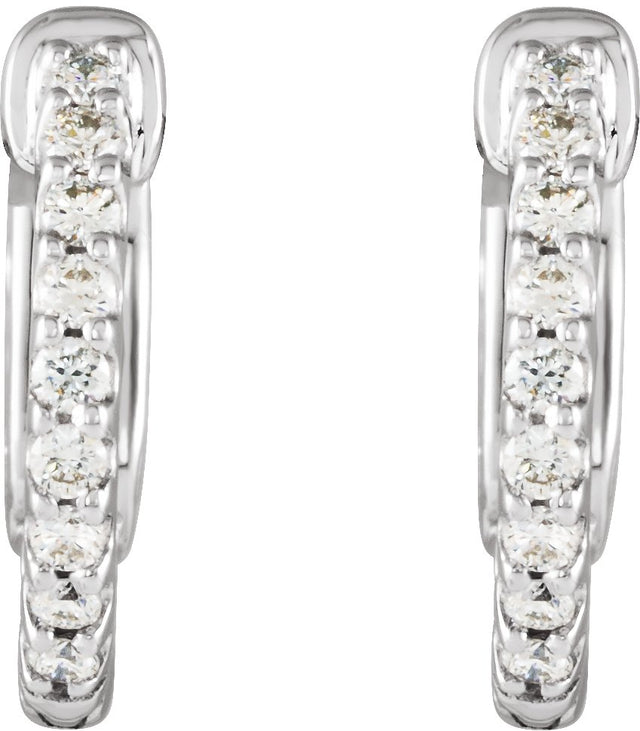 14K Gold Round Natural Diamond Inside-Outside Hoop Earrings – 1.3-2.6mm Stones - White Gold - view 6