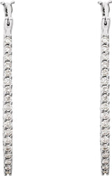 14K Gold Round Natural Diamond Inside-Outside U-Hoop Earrings - White Gold - view 4