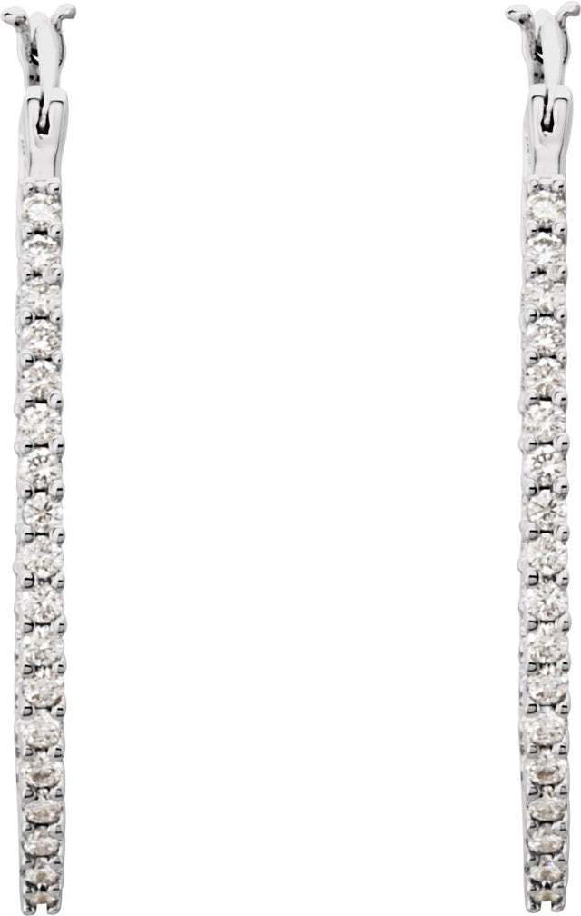 14K Gold Round Natural Diamond Inside-Outside U-Hoop Earrings - White Gold - view 4