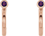 14K Gold Round Natural Amethyst Bezel-Set Hoop Earrings - Rose Gold - view 8