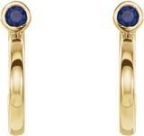 14K Gold Round Lab-Grown Blue Sapphire Bezel-Set Hoop Earrings - Yellow Gold - view 6
