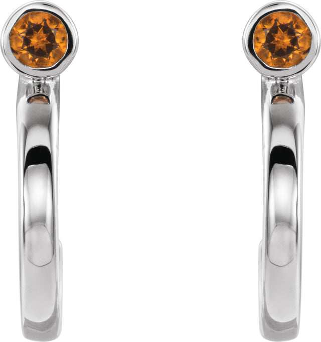 14K Gold Round Natural Citrine Bezel-Set Hoop Earrings - White Gold - view 6