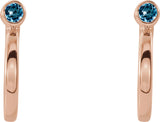 14K Gold Round Natural Aquamarine Bezel-Set Hoop Earrings - Rose Gold - view 8