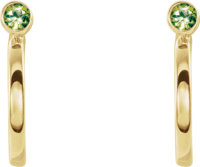 14K Gold Round Natural Peridot Bezel-Set Hoop Earrings - Yellow Gold - view 6