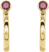 14K Gold Round Natural Ruby Bezel-Set Hoop Earrings - Yellow Gold - view 6