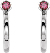 14K Gold Round Natural Ruby Bezel-Set Hoop Earrings - White Gold - view 6