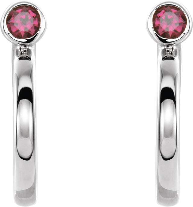 14K Gold Round Natural Ruby Bezel-Set Hoop Earrings - White Gold - view 6