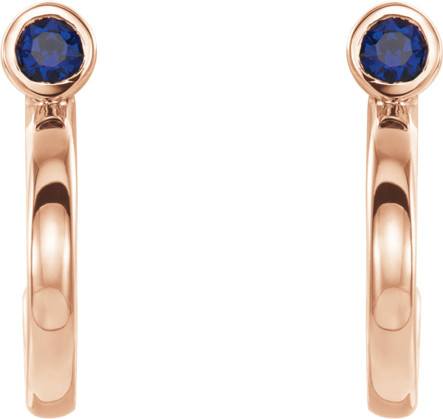 14K Gold Round Lab-Grown Blue Sapphire Bezel-Set Hoop Earrings - Rose Gold - view 8