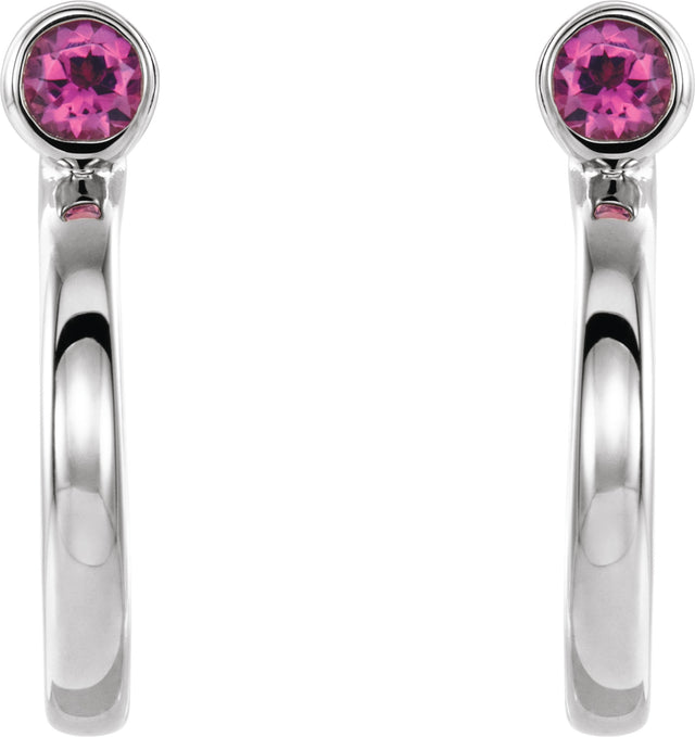 Platinum Round Natural Pink Tourmaline Bezel-Set Hoop Earrings - view 8