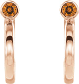 14K Gold Round Natural Citrine Bezel-Set Hoop Earrings - Rose Gold - view 8