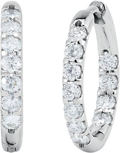 14K Gold Round Natural Diamond Inside-Outside Hoop Earrings – 2.4-2.8mm Stones - White Gold - view 5