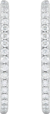 14K Gold Round Natural Diamond Inside-Outside Hoop Earrings – 2.4-2.8mm Stones - White Gold - view 6