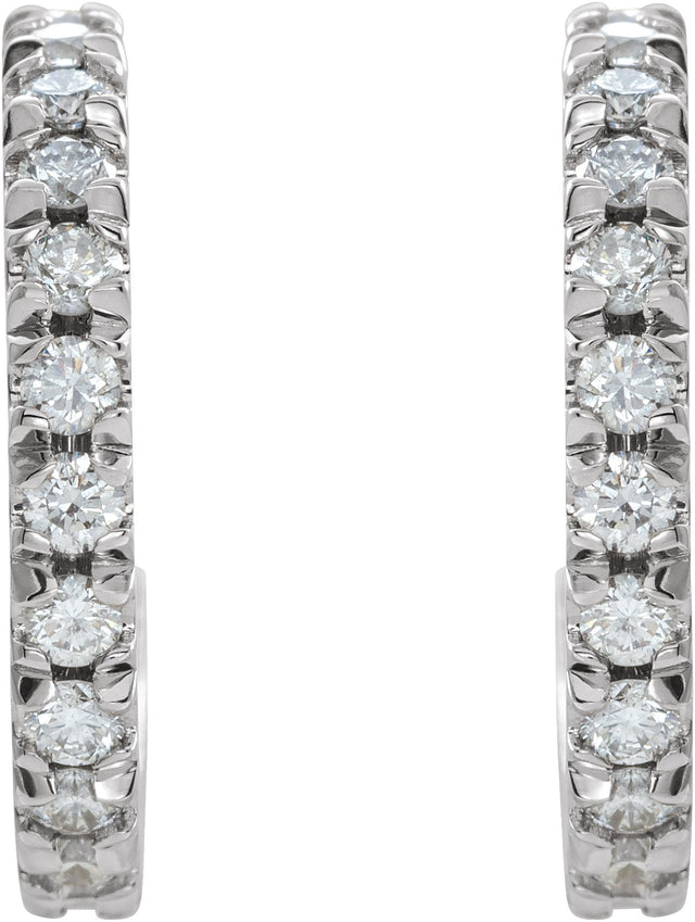 14K Gold Round Natural Diamond French-Set Hoop Earrings – 1/2 CTW - White Gold - view 4